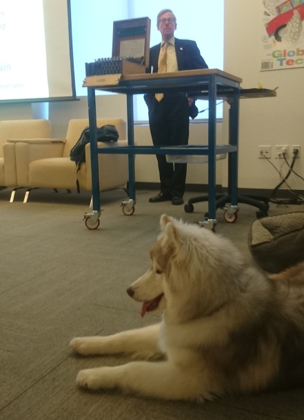 In Silicon Valley, even the dogs attend Enigma Machine lectures! Speaking at Kitty Hawk Zee.aero, Mountain View USA, Feb 2018